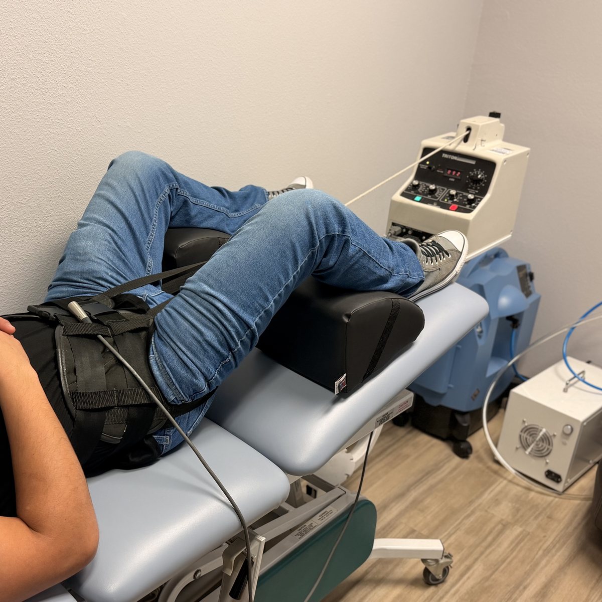 A patient on the computerized spinal decompression table at Simi Valley Spine & Wellness